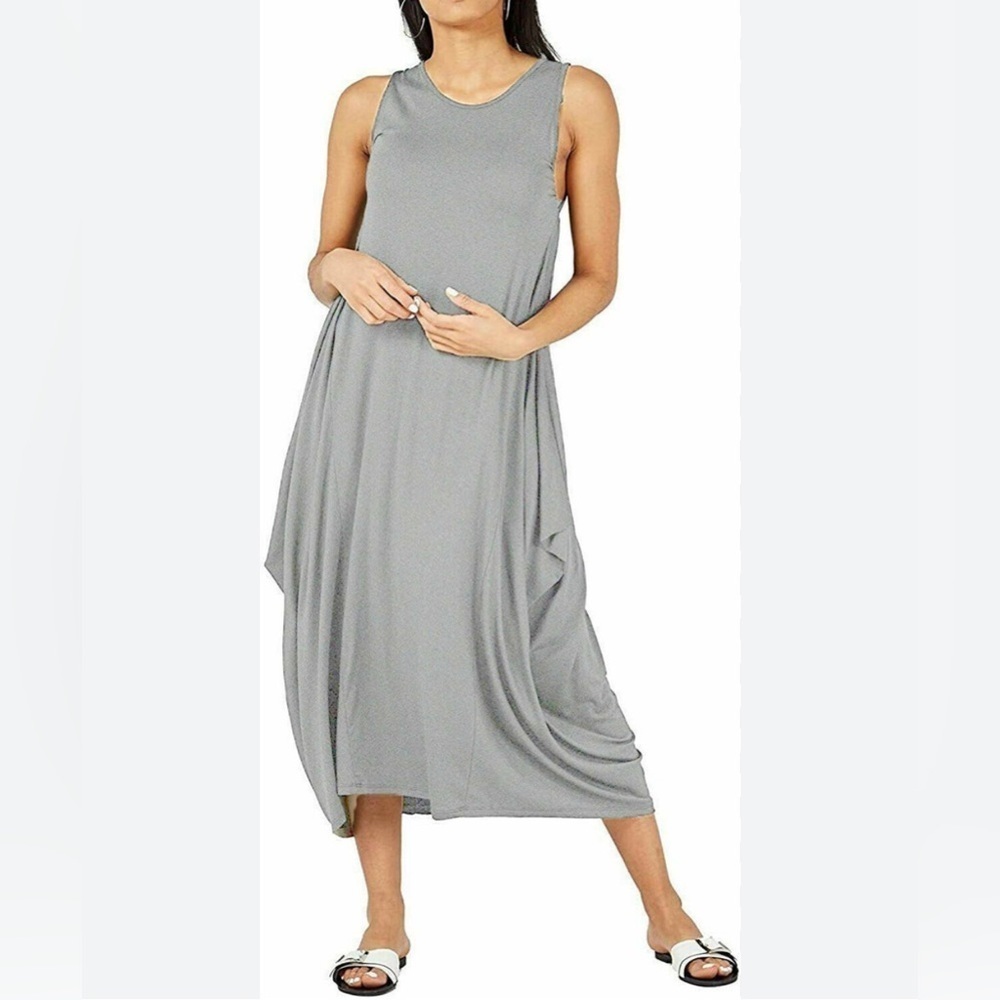 G!OZÉ Sz 1 Jersey Knit Sleeveless Slinky Lagenlook Parachute Style Maxi Dress